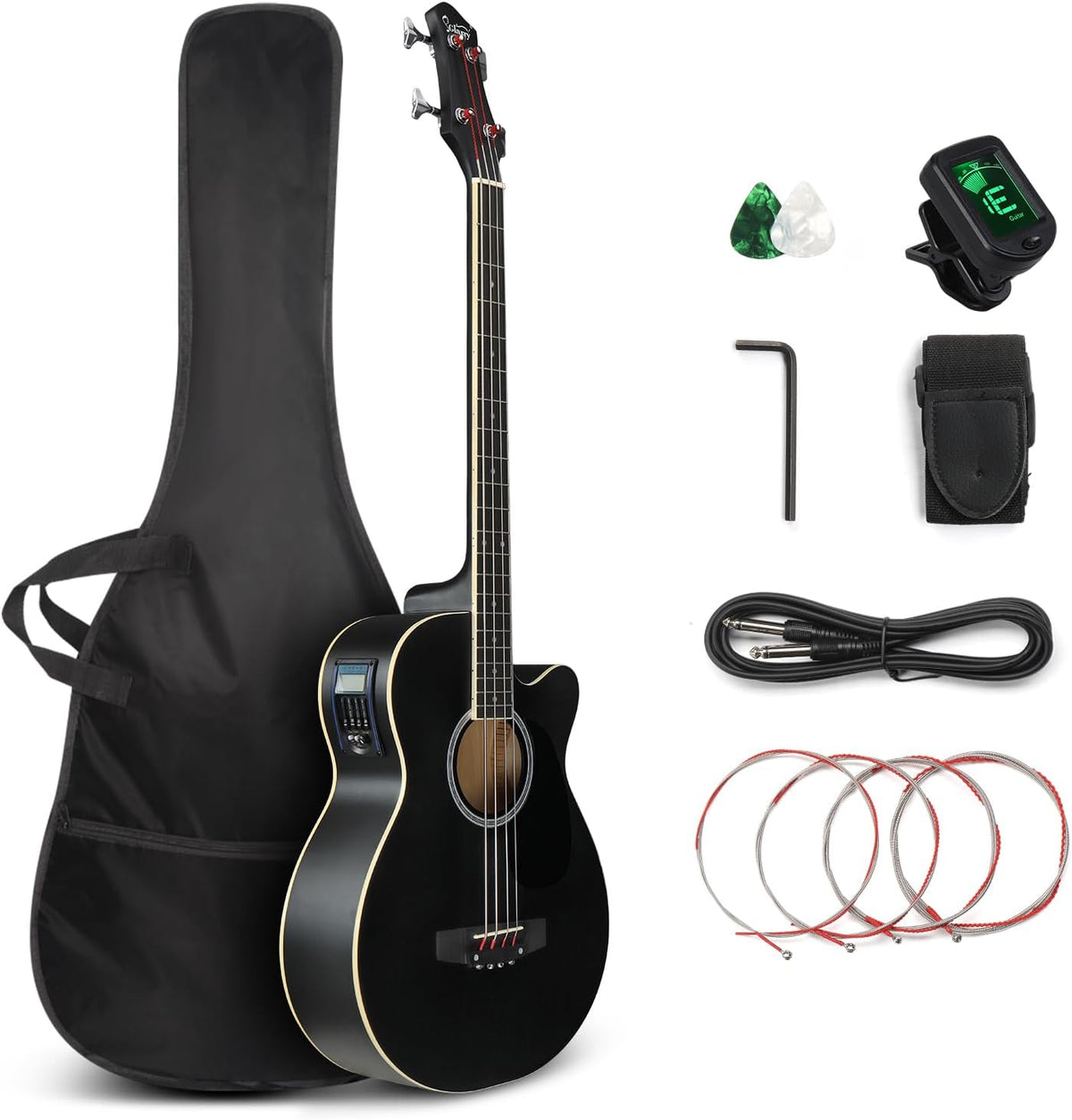 Full Size Acoustic Electric Bass Guitar Beginner Kit, Cutaway 4 Strings Electric Acoustic Bass Guitar w/Inbuilt