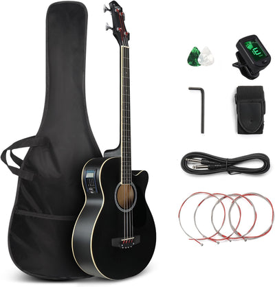 Full Size Acoustic Electric Bass Guitar Beginner Kit, Cutaway 4 Strings Electric Acoustic Bass Guitar w/Inbuilt