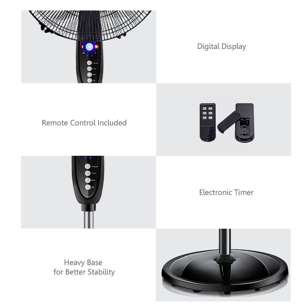 16" Dual Blade Pedestal Fan, Oscillating Stand Fan Height Adjustable with Remote Control, 3 Speed Settings, Timer