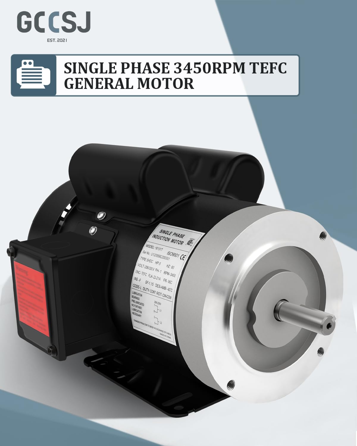 5HP General Electric Motor 3450RPM Single Phase 208-230V TEFC 60HZ