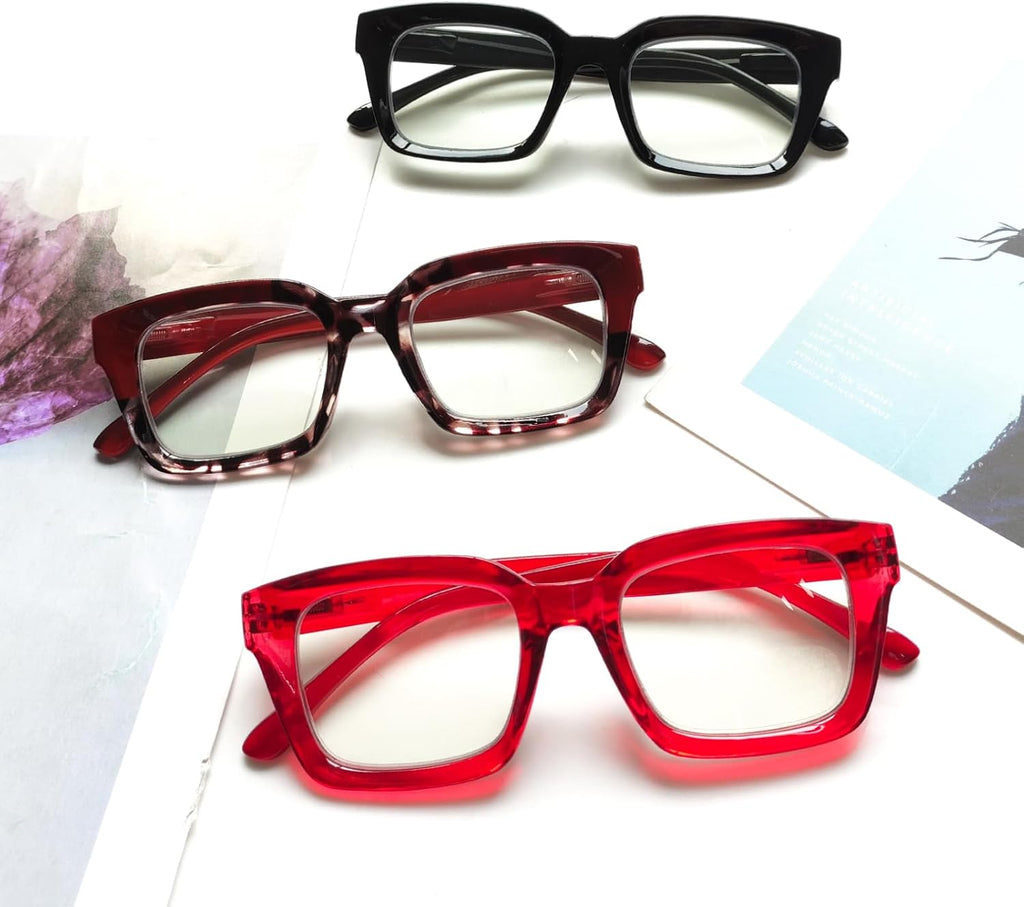 3 Pack Reading Glasses Blue Light Blocking Computer Spring Hinge Readers for Women Men