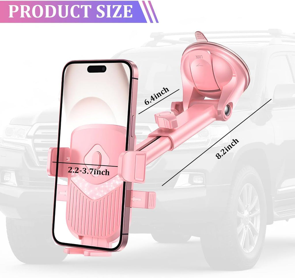 Car Phone Holder, Strong Suction Vehicle Dashboard Windshield Air Vent Cellphone Mount Cradle, Adjustable Hands Free