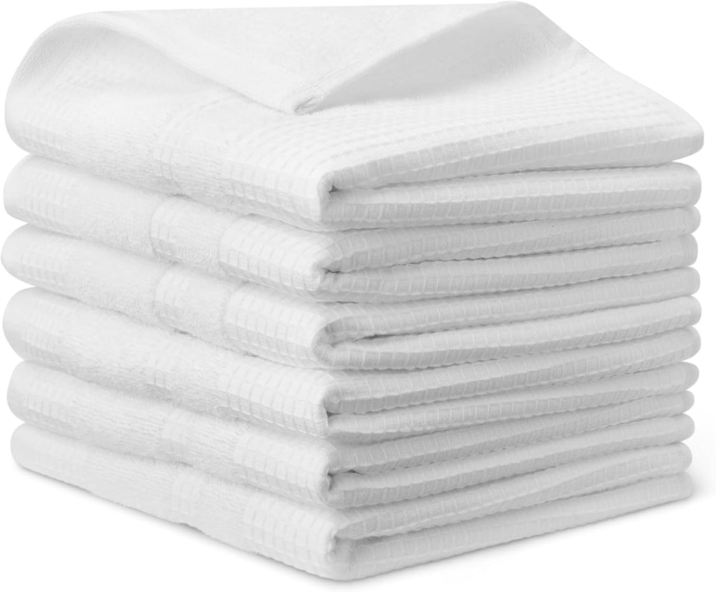 Organic Cotton Waffle Weave Kitchen Dish Towels, Ultra Absorbent, Quick Drying, Lint-Free, 15 x 25 inches, 6-Pack