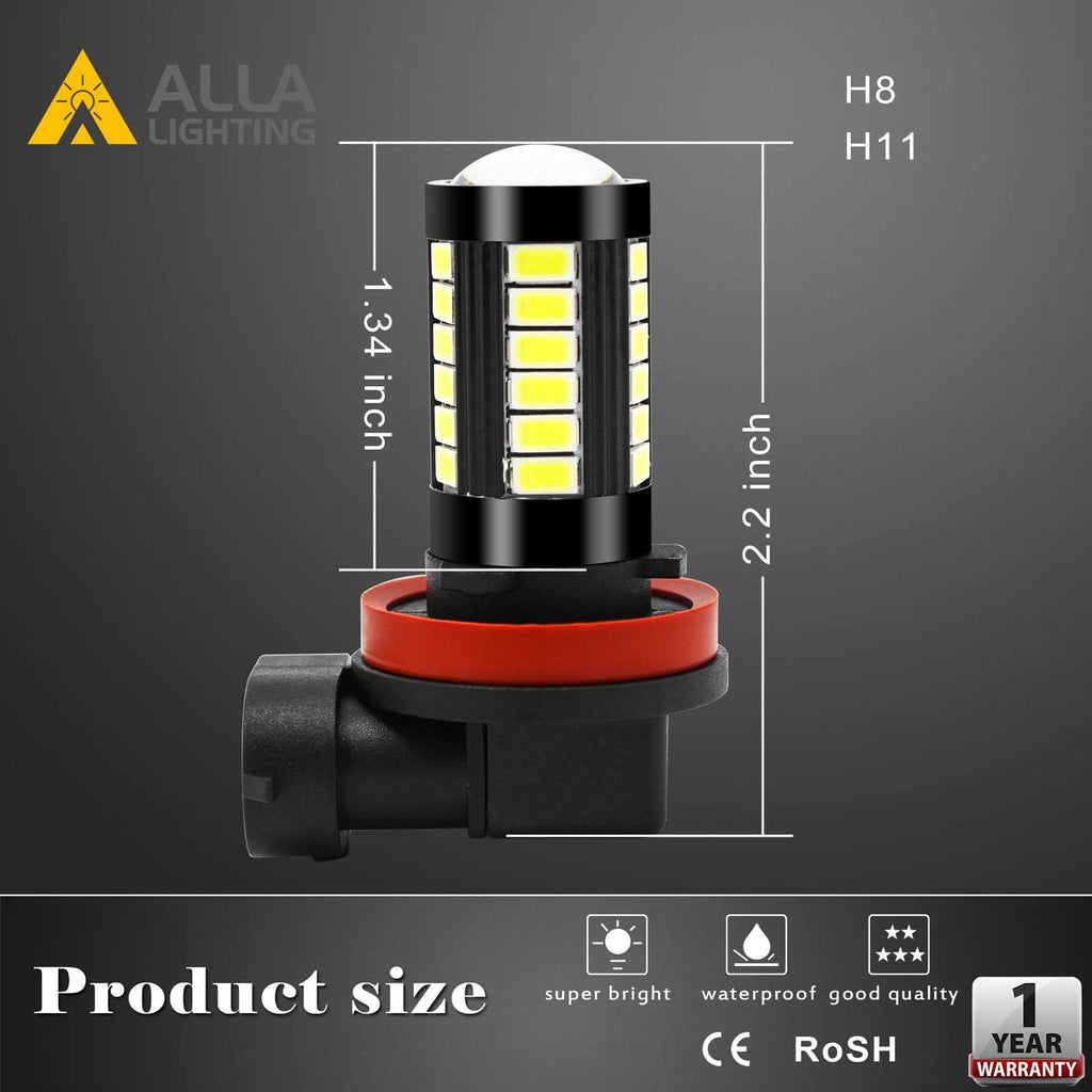 Super Bright H8 H11 LED Fog Lights Bulbs or DRL, 6000K Xenon White H16 H11LL H8LL H1155 Replacement, 2800Lms 5730