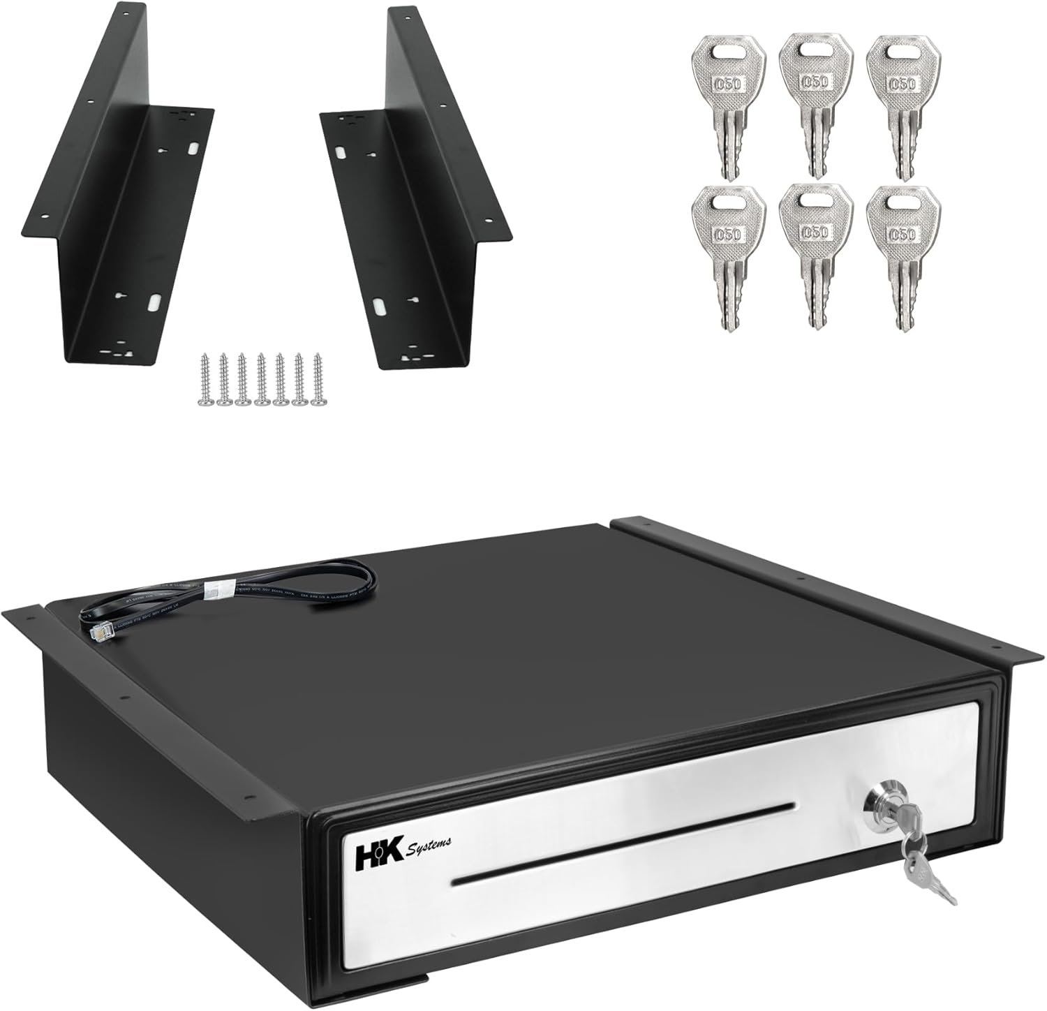 16" "Stainless Steel" Front Heavy Duty Black POS Cash Drawer with 5Bill/5Coin with Under Counter Mounting Metal Bracket