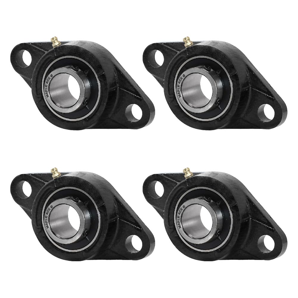MAPLE ACE UCFL201-8 Flange Bearing 1/2" Bore, Oval 2-Bolt Self-Aligning, Solid Base, Heavy Duty (Qty 4)