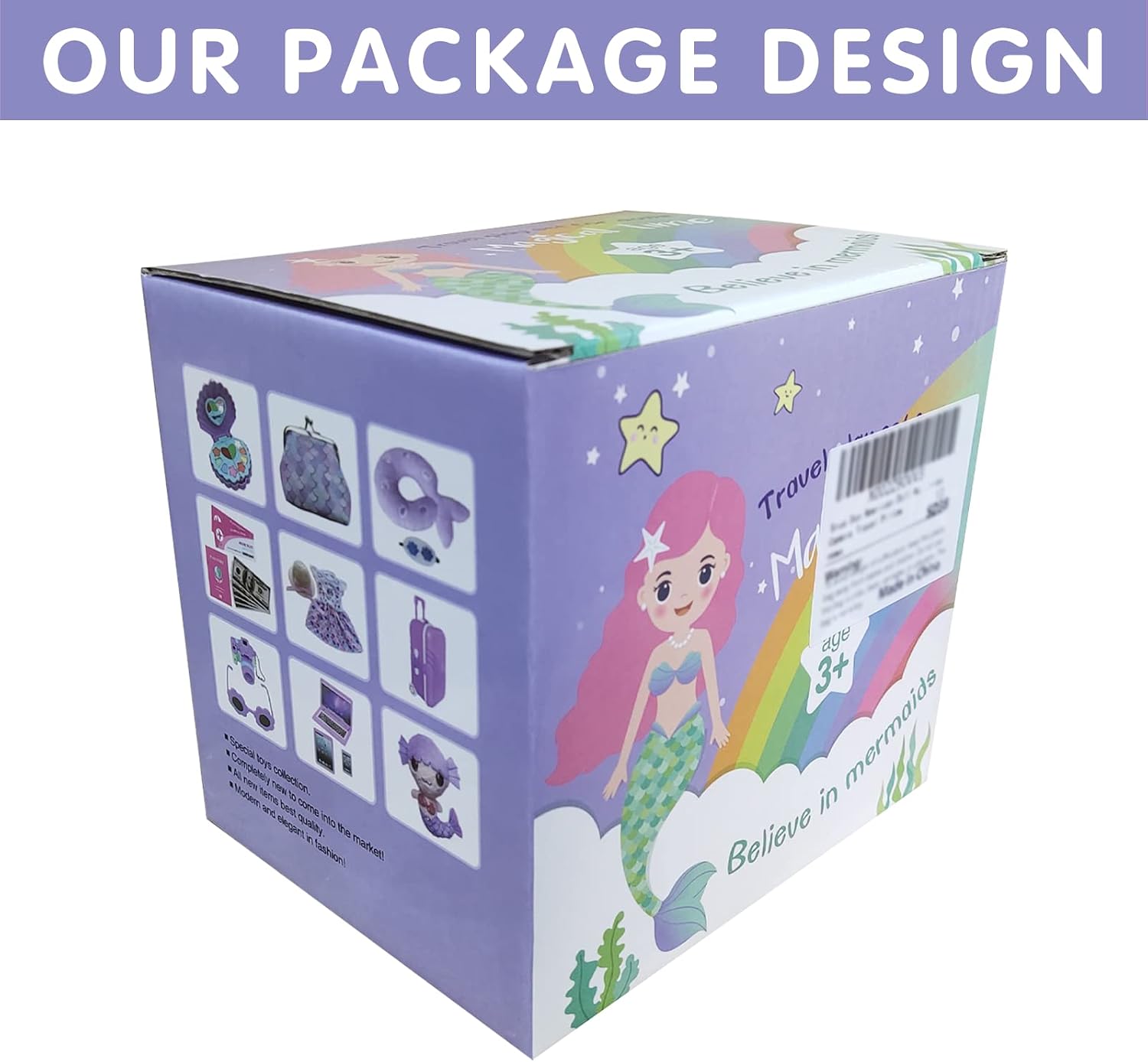 18 Inch Doll Suitcase Travel Luggage Play Set, Mermaid Theme Travel Carrier Storage Accessories for 18inch Doll