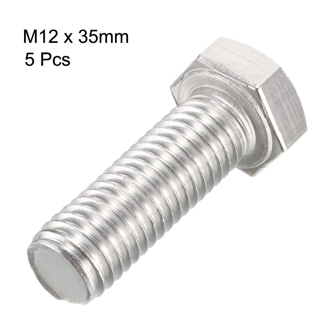 uxcell M12x35mm Hex Bolts 304 Stainless Steel Hexagon Screw Bolts 5pcs