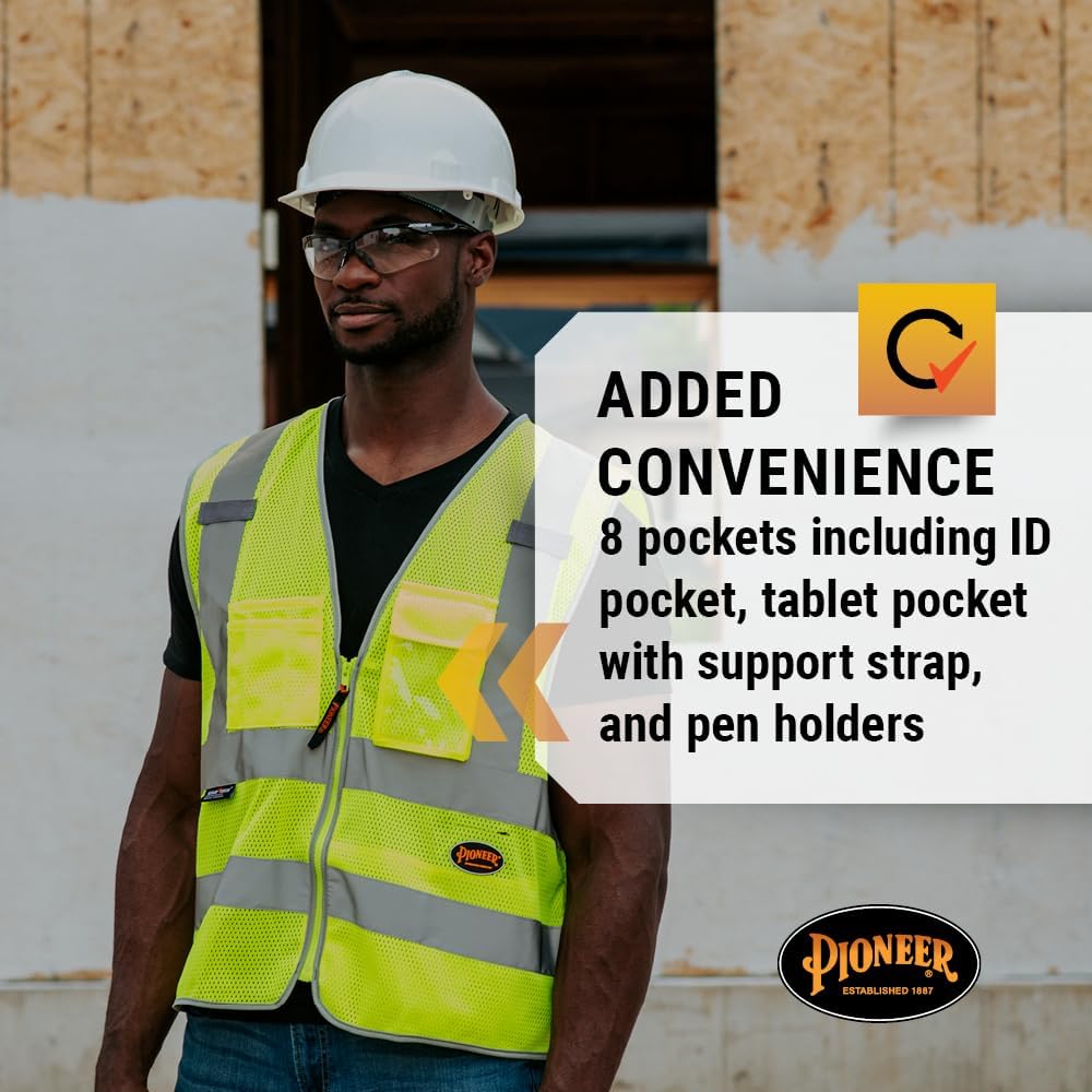 Hi Vis Safety Vest for Men & Women - Reflective Cooling Mesh - 8 Pockets - Class 2 - Construction, Traffic, Security
