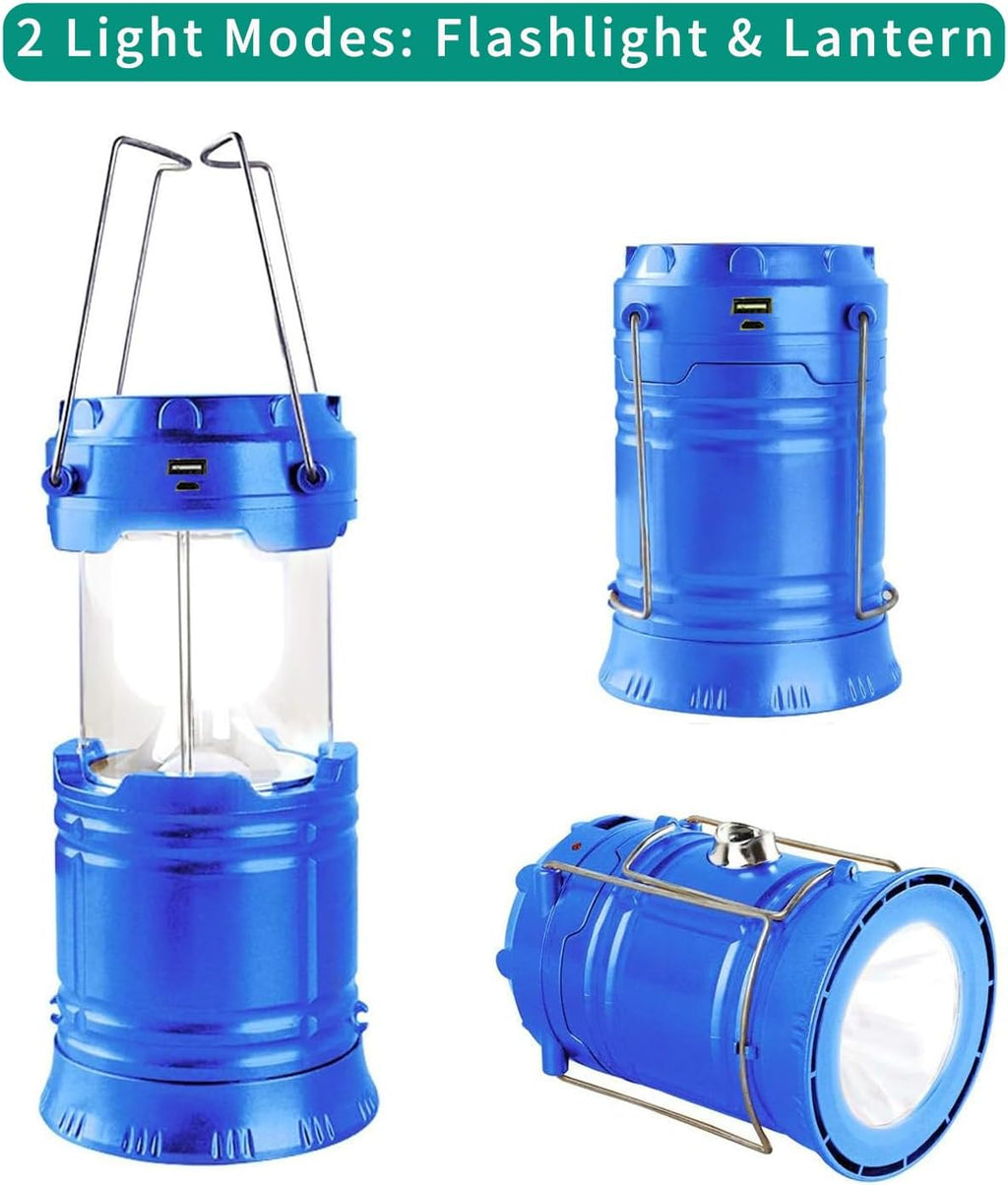 LED Camping Lantern, Solar and Rechargeable Lantern Flashlight Collapsible and Portable Light for