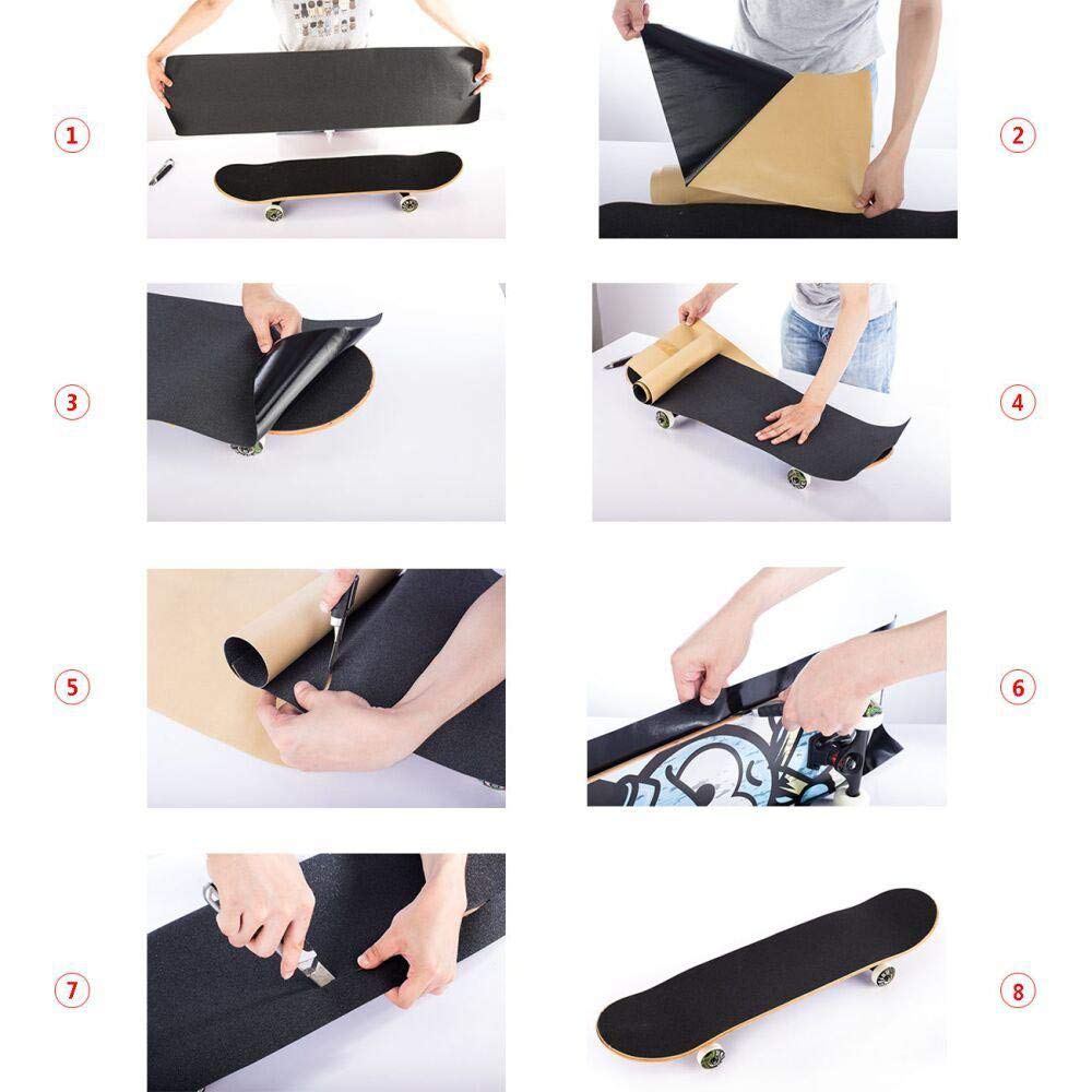9" x 33" Clear Skateboard Grip Tape Sheet 2 Pack (84x23cm) | Bubble Free, Waterproof, Griptape for Scooter Longboard