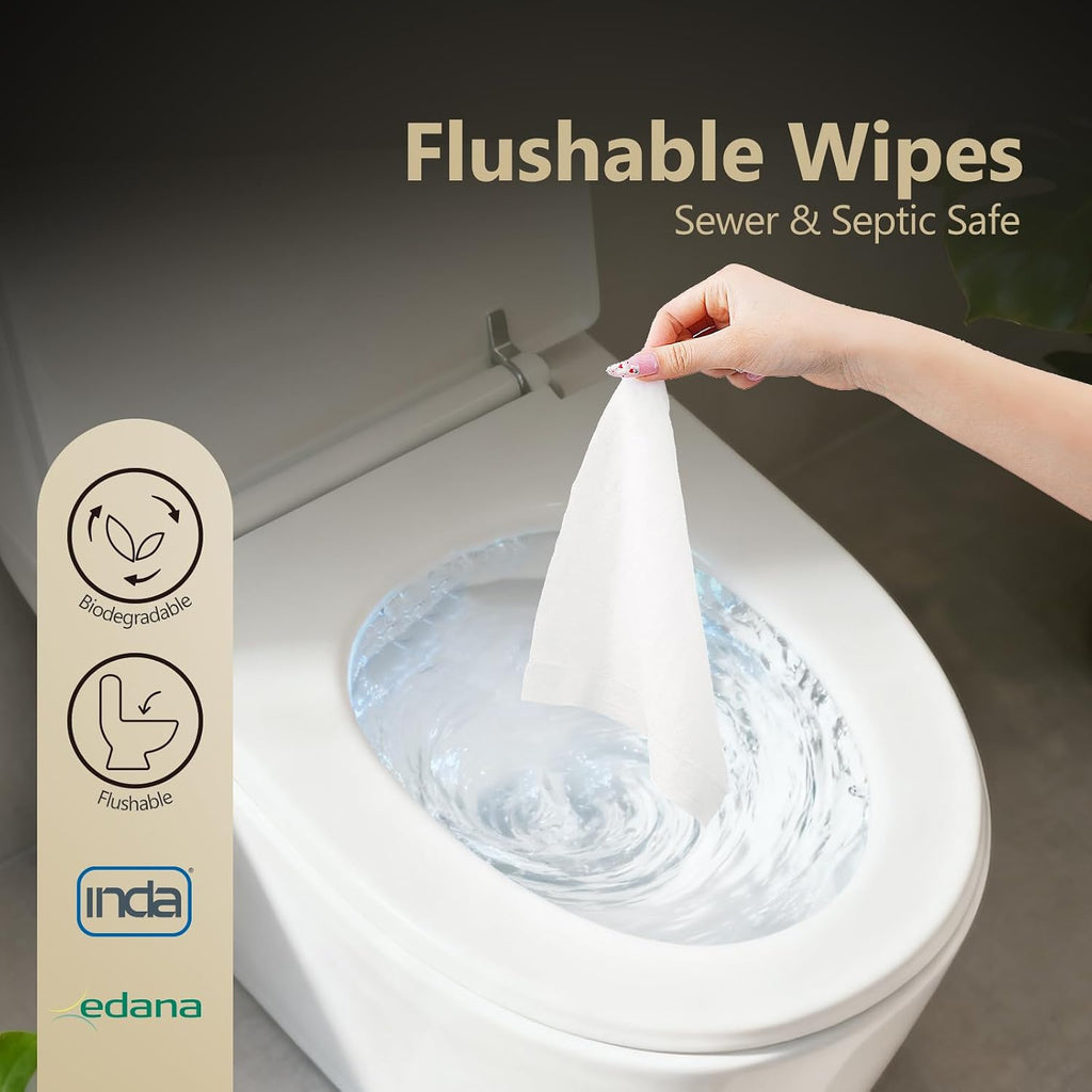 Witch Hazel Flushable Wipes for Adults, Extra Large, 60 Count