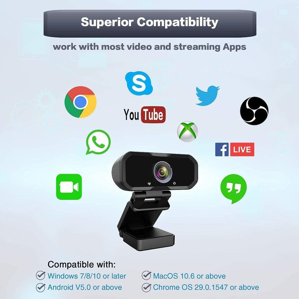 Webcam 1080p HD Computer Switch 2 Camera - Microphone Laptop USB PC Webcam with Tripod Stand, 110 Degree Live