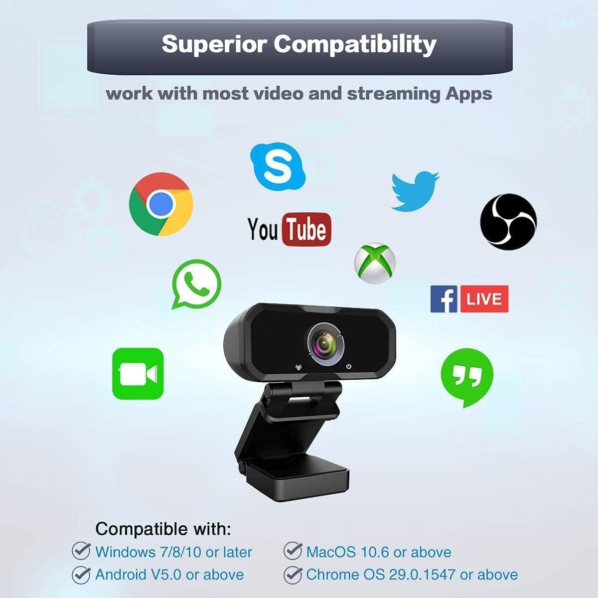 Webcam 1080p HD Computer Switch 2 Camera - Microphone Laptop USB PC Webcam with Tripod Stand, 110 Degree Live