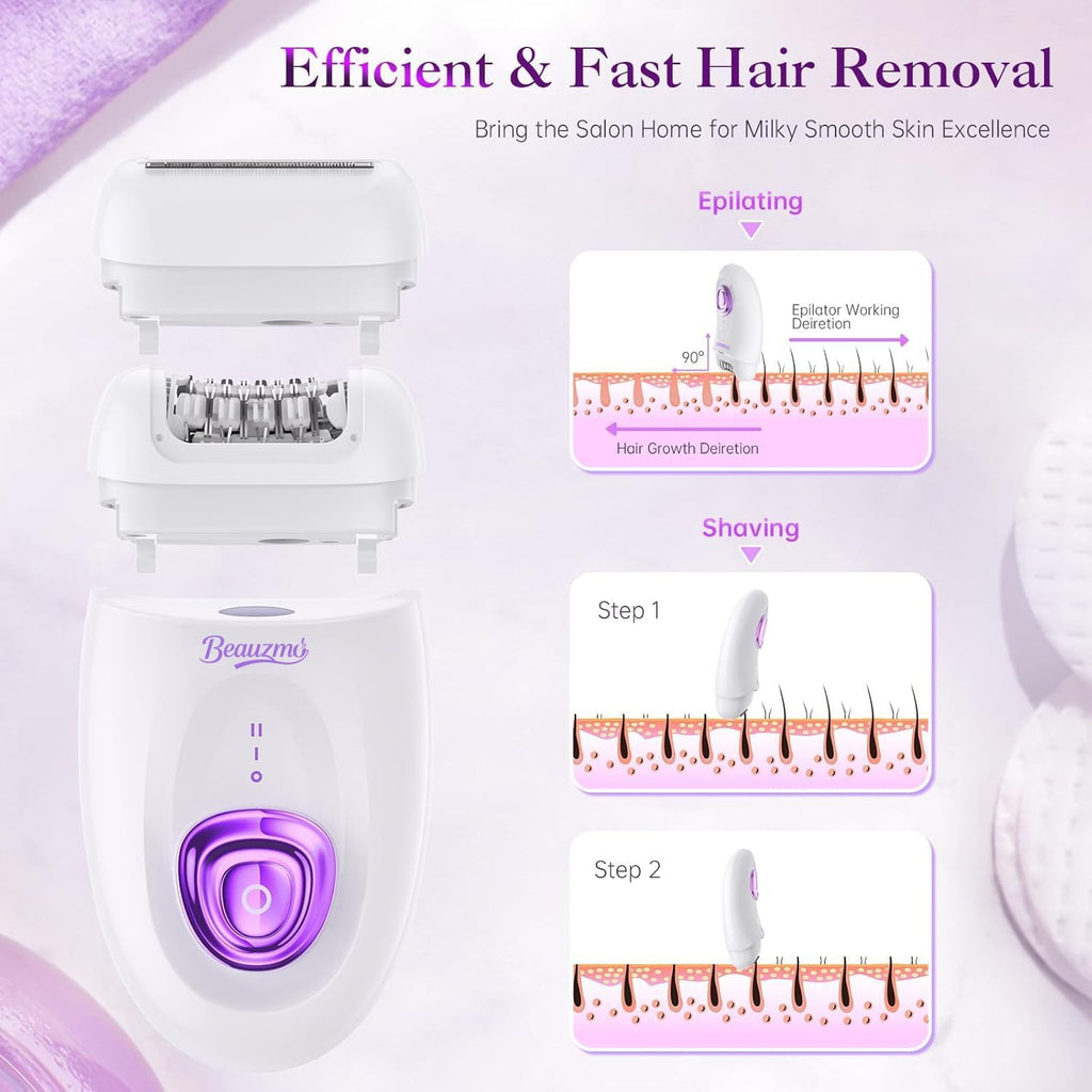 Smooth Glide Epilator for Women, Gentle Rechargeable Facial Hair Removal Device, 2-Speed 36 Tweezers with LED Light