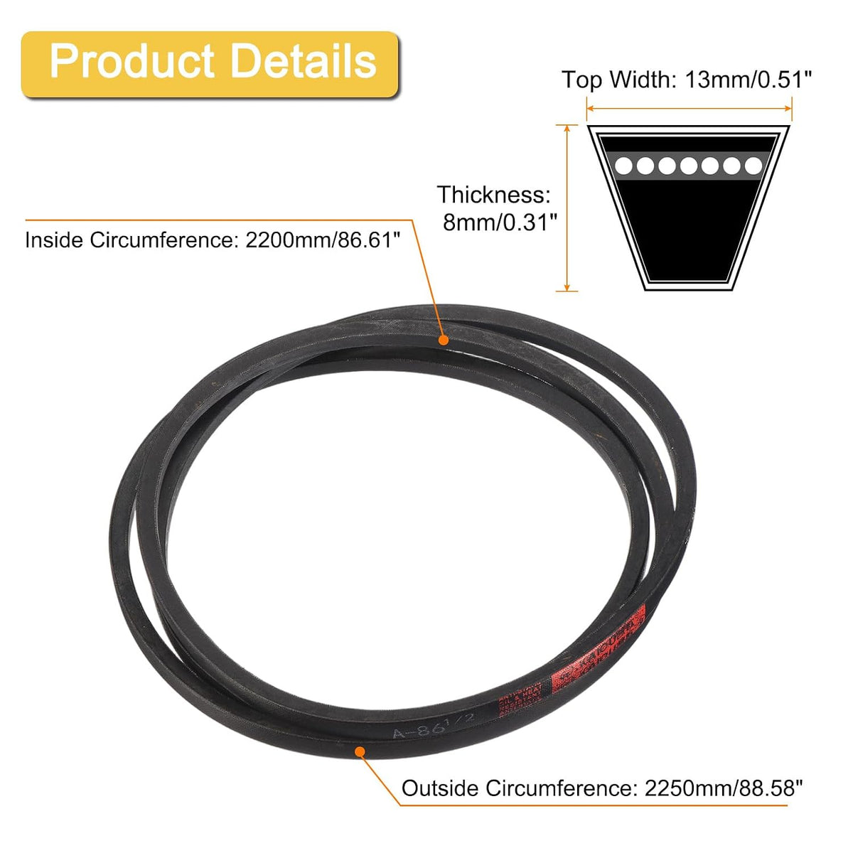 uxcell A86 1/2 Classic Wrapped V-Belt,89" Outer Circ A Profile,Black