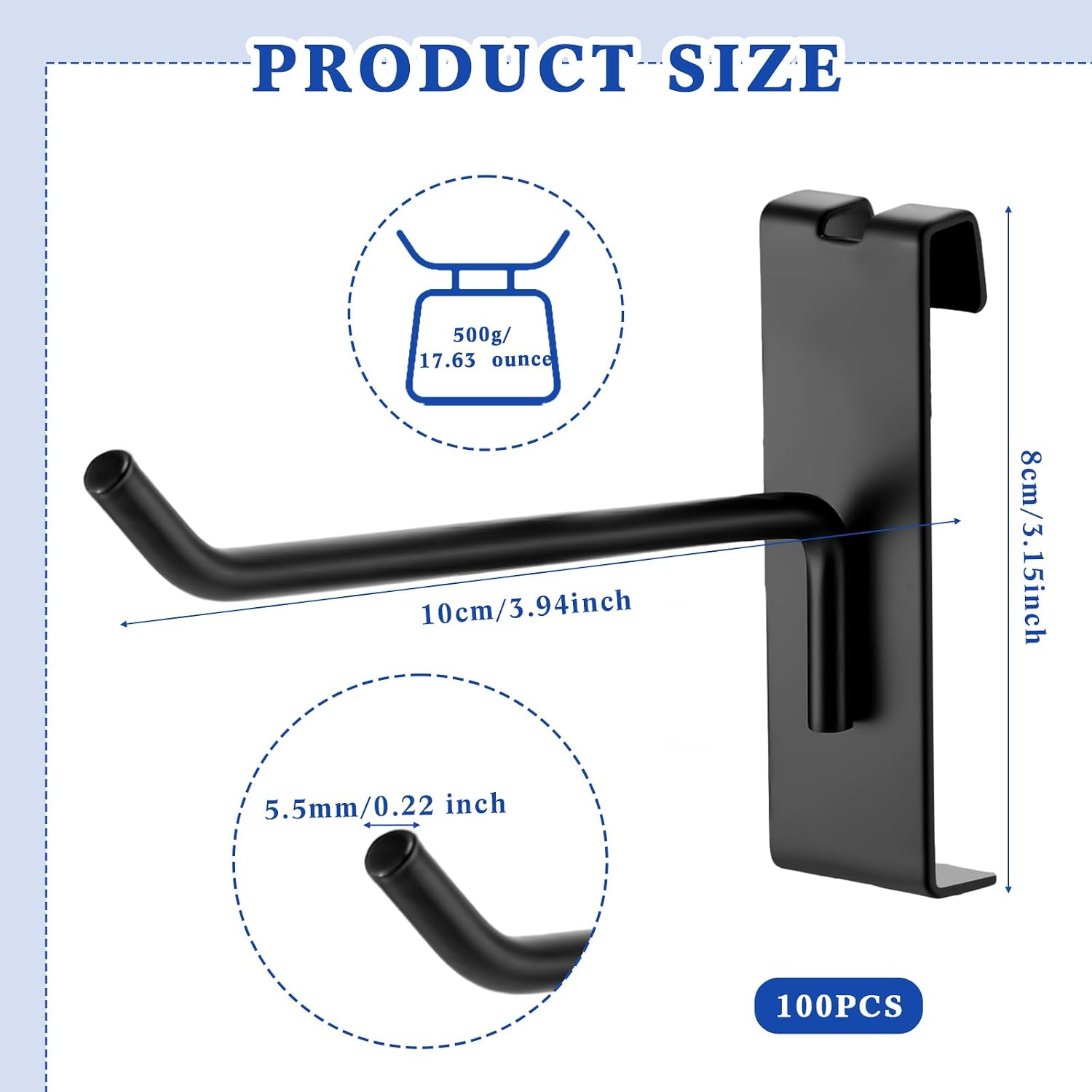 100 Pcs Gridwall Hooks Accessories 2/4/6 Inch Metal Grid Wall Hangers Display Hooks for Retail Garage Shop Commercial
