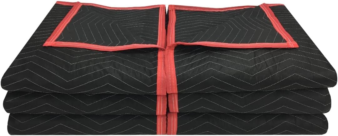 Deluxe Moving Blankets, 6 Pack, Black/Red, 72" x 80"