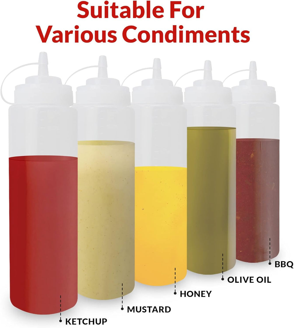 Plastic Squeeze Bottles 32 oz. | 8 Pack | Clear w/Tethered Caps