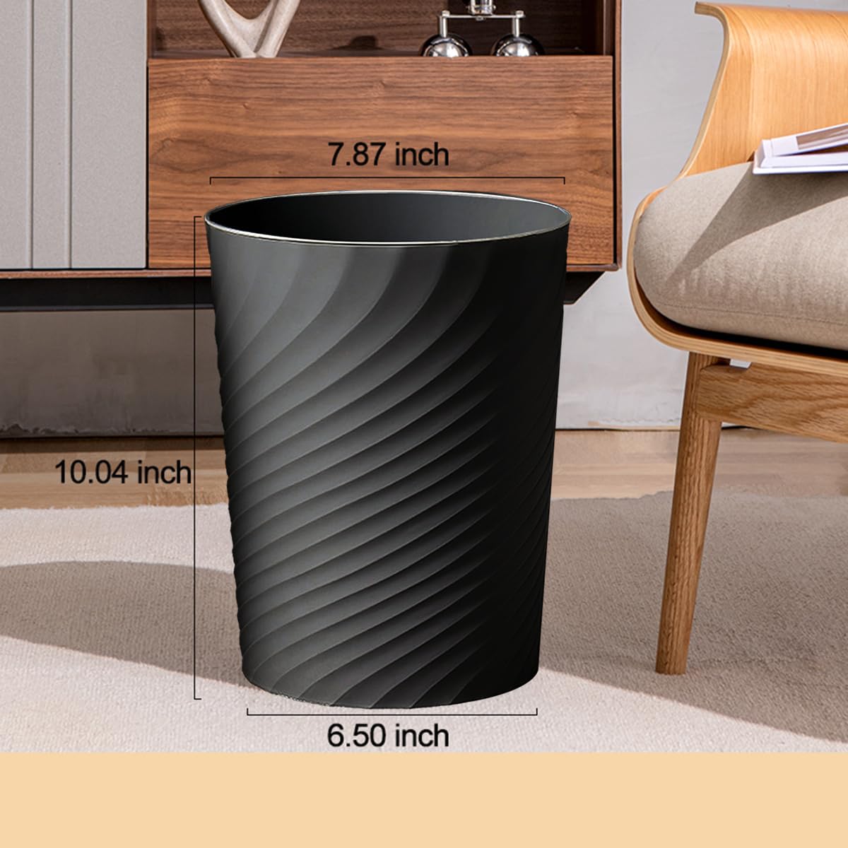 Bathroom Trash Can 1.8 Gallon Small Waste Basket Garbage Can for Bedroom Office Kitchen, 2 Pcak Black