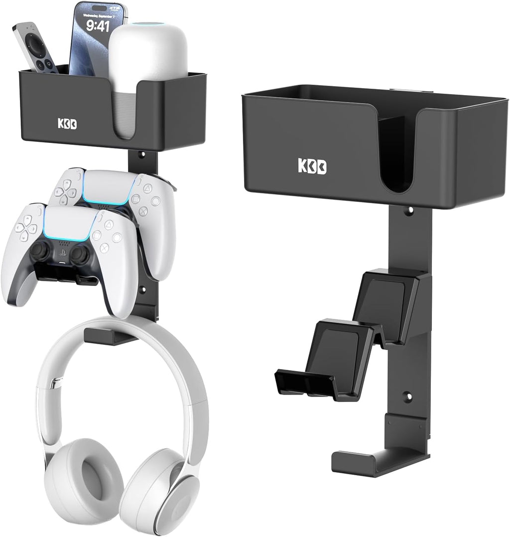 4-in-1 Wall Mount Controller Holder - Dual Game Controller and Headphone Hanger with Anti-Slip Pads for Xbox ONE/X