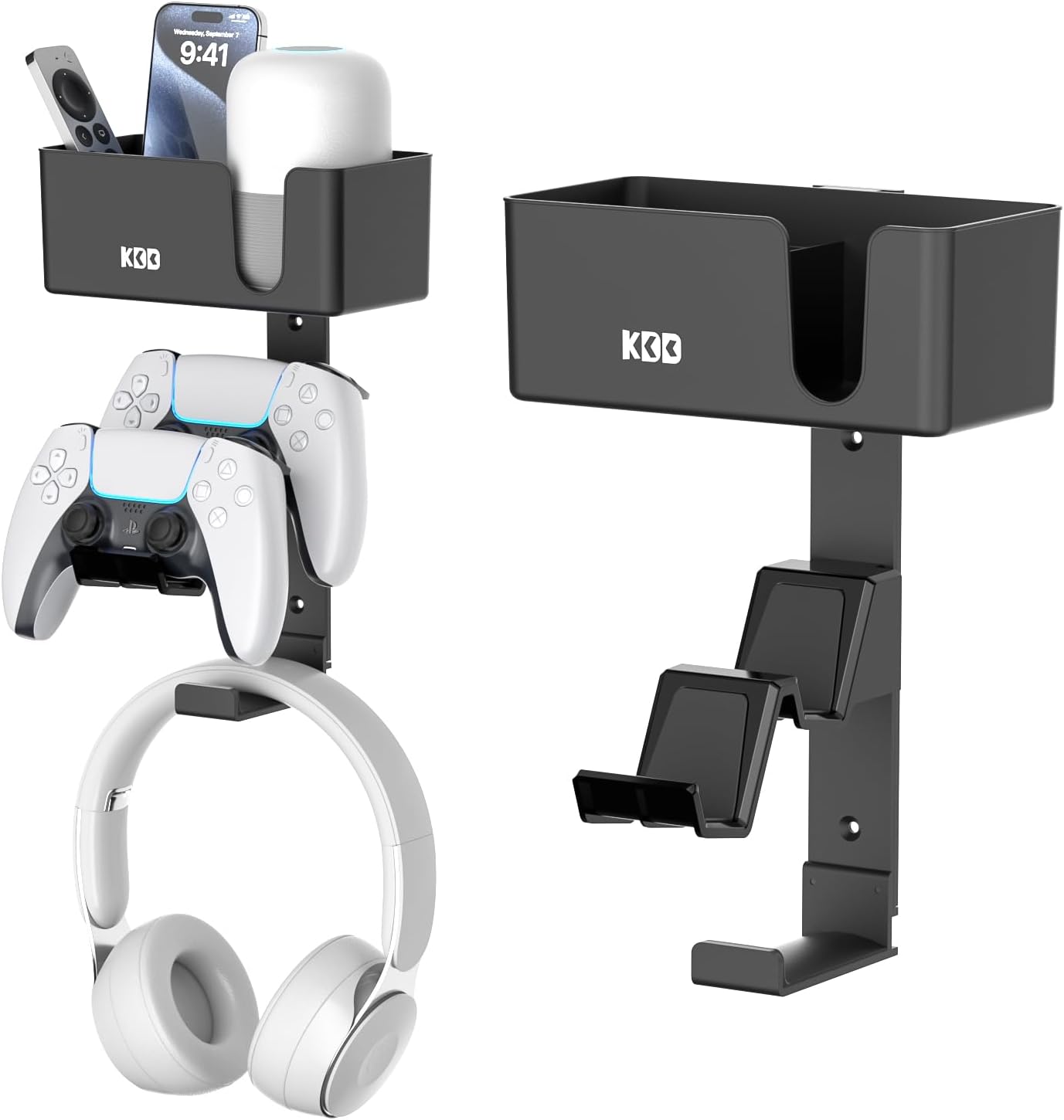 4-in-1 Wall Mount Controller Holder - Dual Game Controller and Headphone Hanger with Anti-Slip Pads for Xbox ONE/X