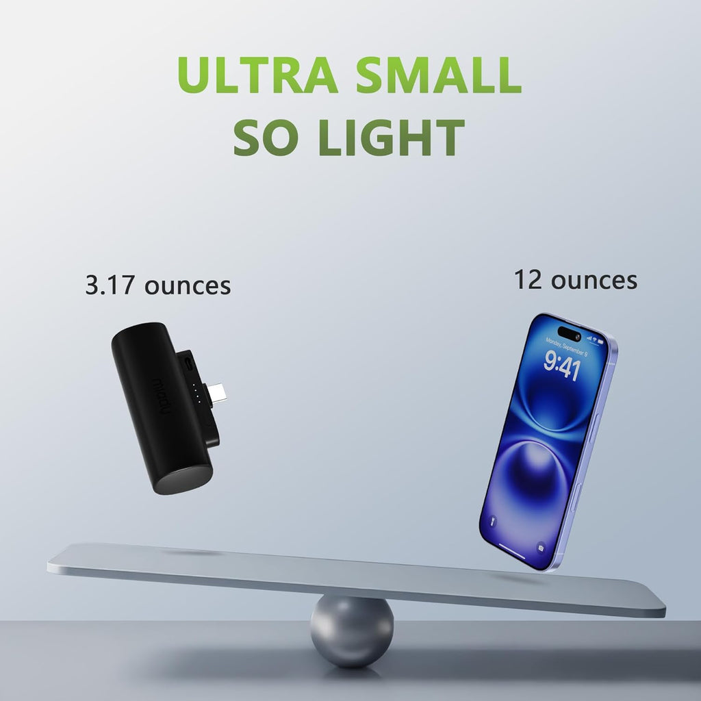 2-Pack 5000mAh Mini Portable Charger with Built-in Type C Connector, USB-C Output Charging Small Power Bank