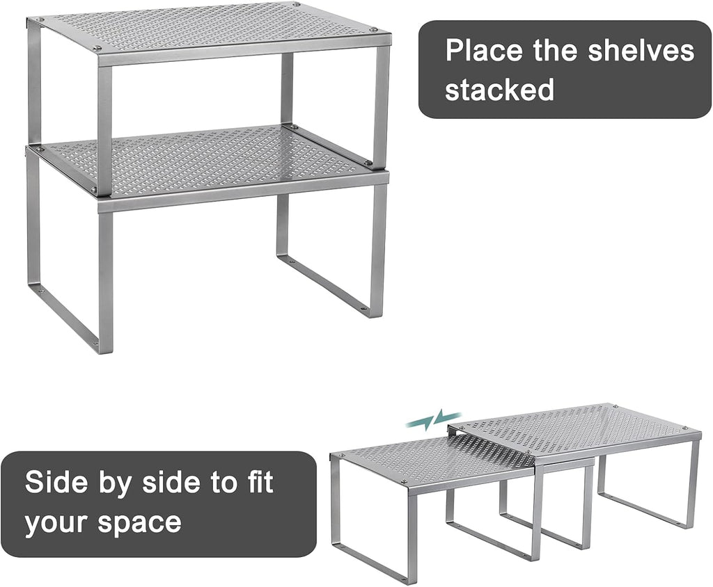 Kitchen Shelf Organizer for Counter Cupboard Pantry, Set of 2 Cabinet Shelf Organizer Spice Rack, Stackable, Metal