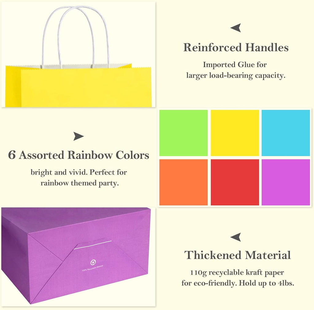 Gift Bags with Handles 5.25x3x8 Inch Assorted Colors 24 Pack