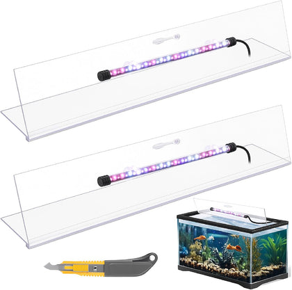 Aquarium Lids Polycarbonate Canopy with LED Light 2 Pcs Set 22.95 x 16.61 x 0.12 Inch for 75/90/110 Gallon with