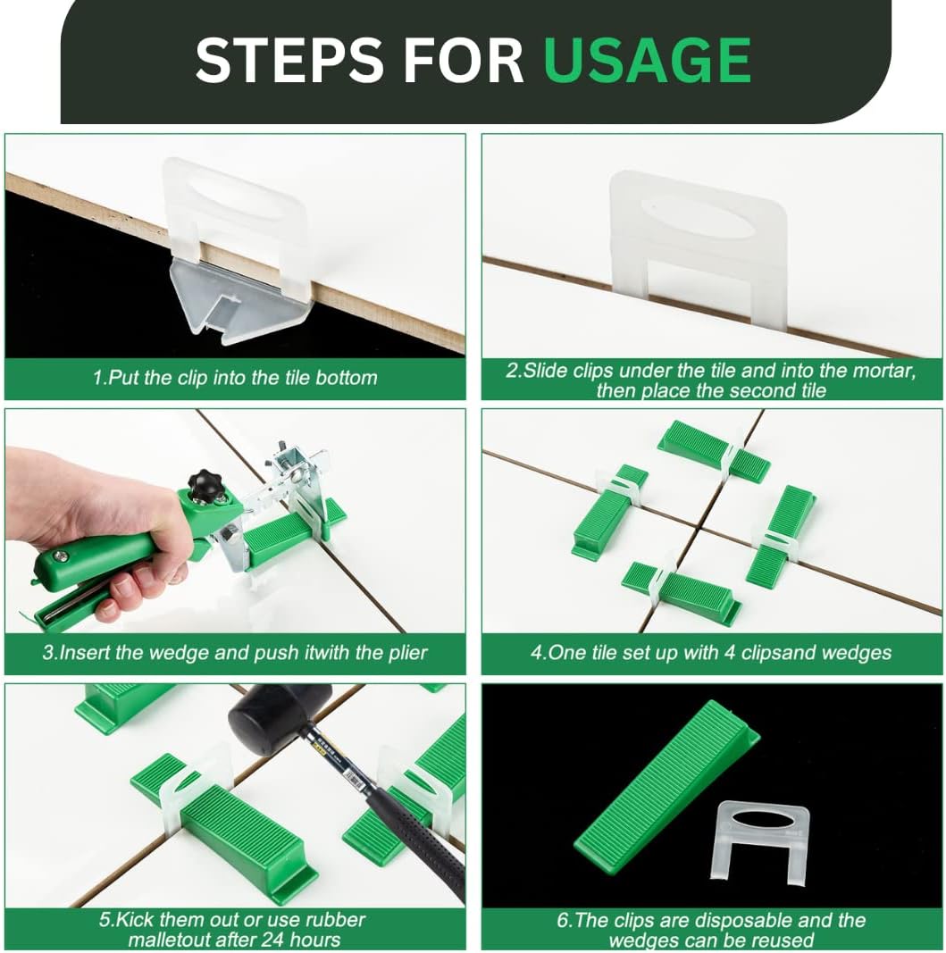 Tile Leveling System with 1 Plier, 300 Wedges, 300 1/16" Clips - Tile Spacer Leveling System Kit for Perfect Tile