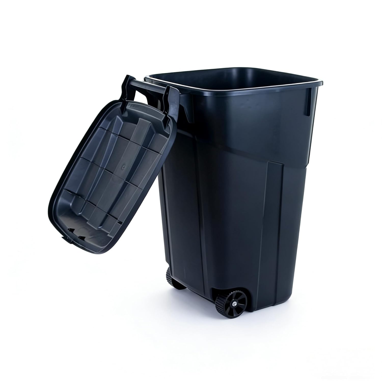 45 Gallon Trash Can with Wheels, Outdoor Trash Can with Lid, Heavy Duty Plastic Garbage Can, Click Lock Lid Design