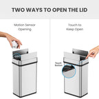 4 Gal Stainless Steel Wings Open Lid Sensor Bathroom Trash Can
