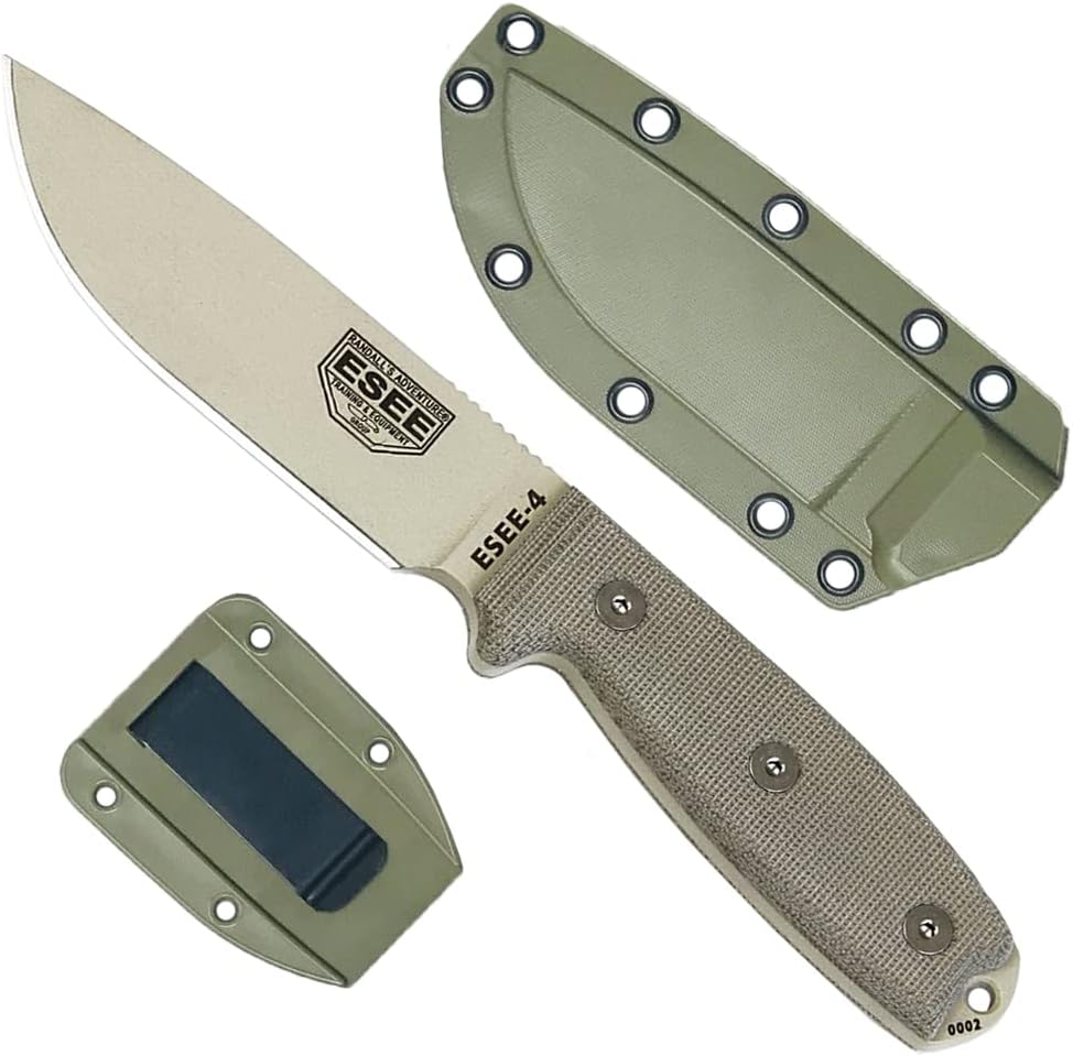 4P-DT Desert Tan Fixed Blade Knife w/ OD Green Molded Polymer Sheath