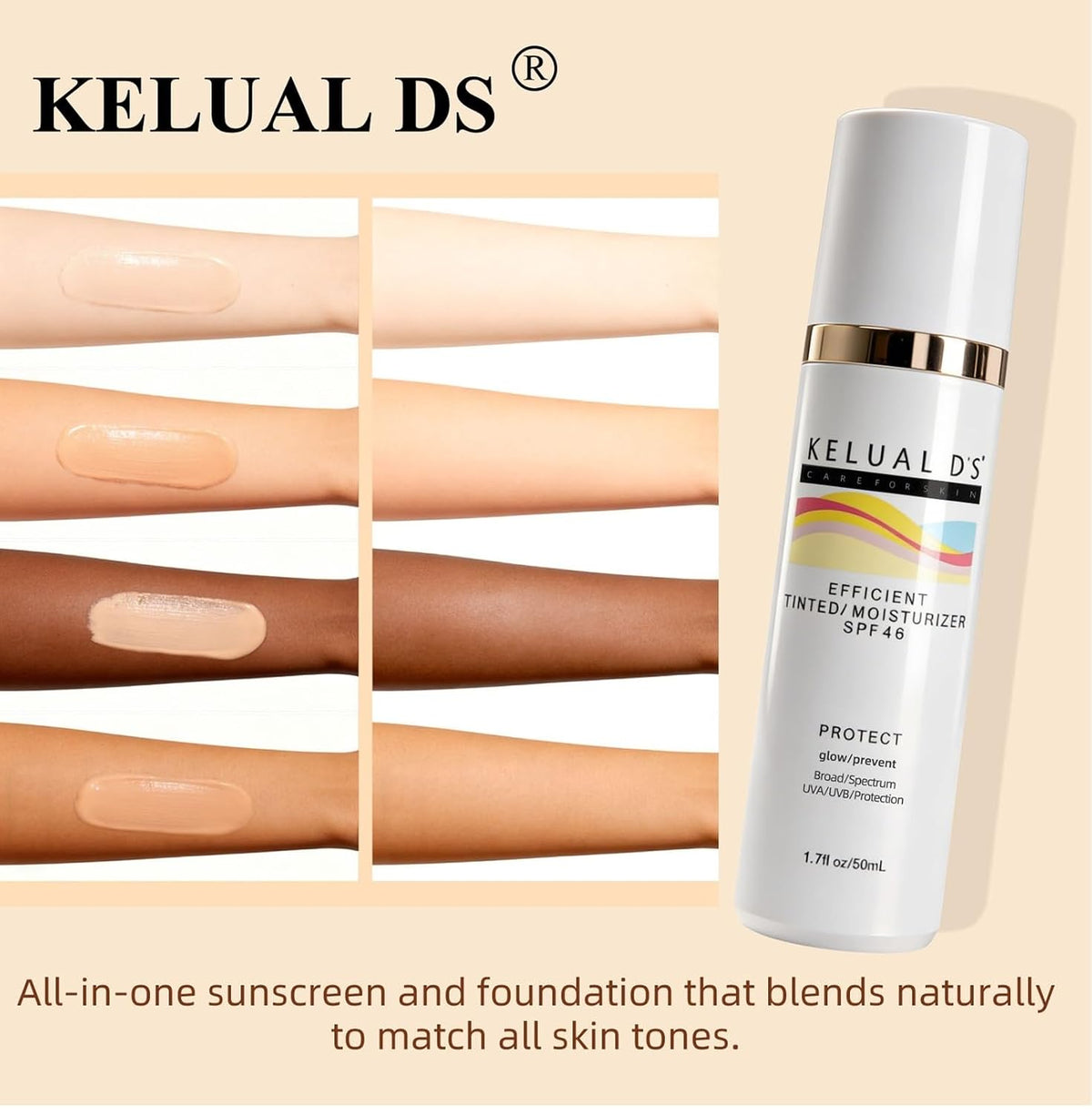 Tinted Moisturizer,Anti-Aging Tinted Face Moisturizer SPF 46 | Broad Spectrum SPF Protection, Hydrating Dewy