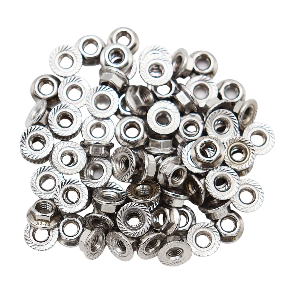 M5x0.8 Flange Nut,100 Pack,304 Stainless Steel Hex Serrated Flange Lock Nut
