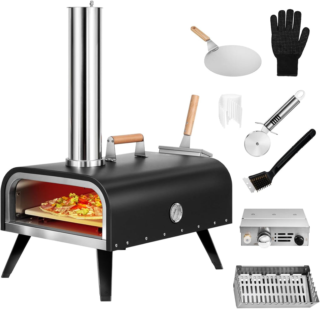 Pizza Oven Outdoor Wood Fired and Gas Pizza Oven 12 Multi-Fuel Pizza Oven, Portable Pizza Maker Oven Grill for