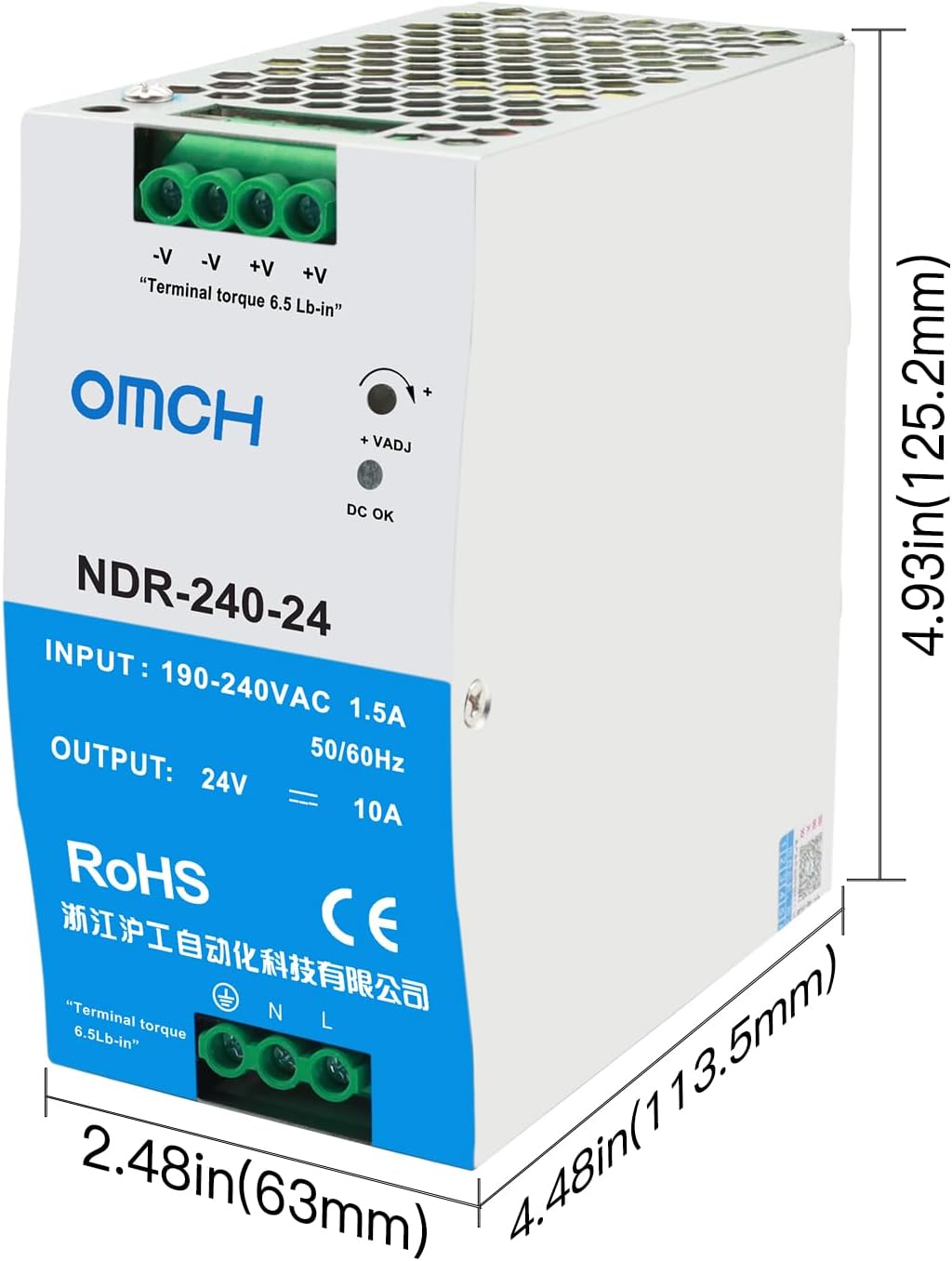 24V 10A DIN Rail Power Supply, 240W Switching Power Supply