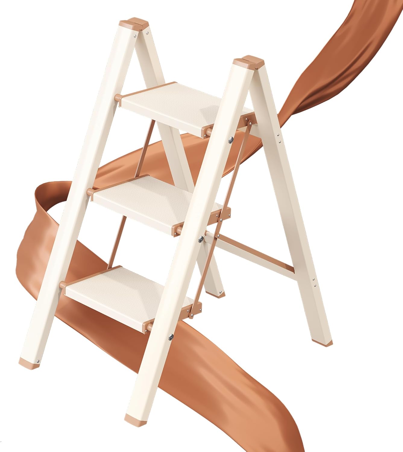 3 Step Ladder, Folding Step Stool with Wider Pedal, Anti-Slip Feet & Non Slip Stripes, Aluminum Sturdy Material