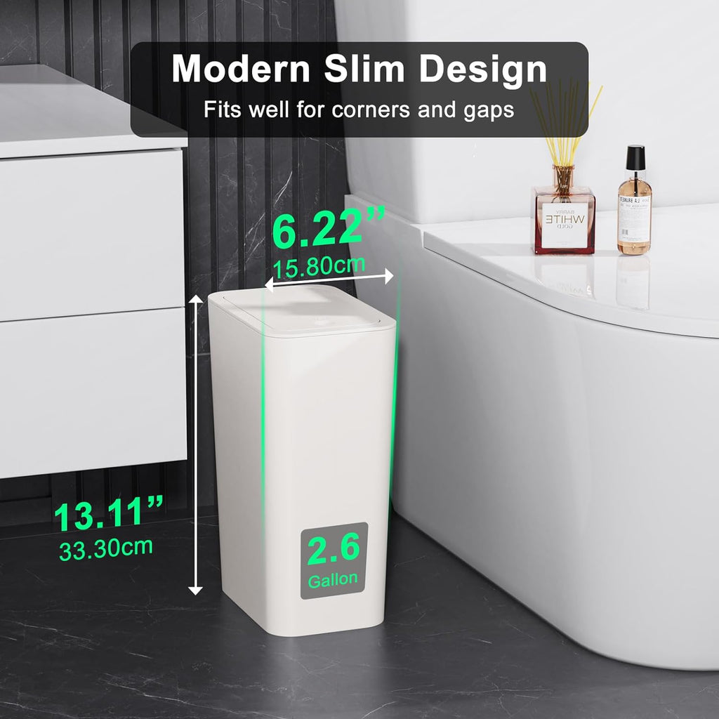 3 Pack 10L / 2.6 Gallon Small Trash Can with Lid, Bathroom Garbage Can with Pop-Up Lid, Waste Basket for Bathroom