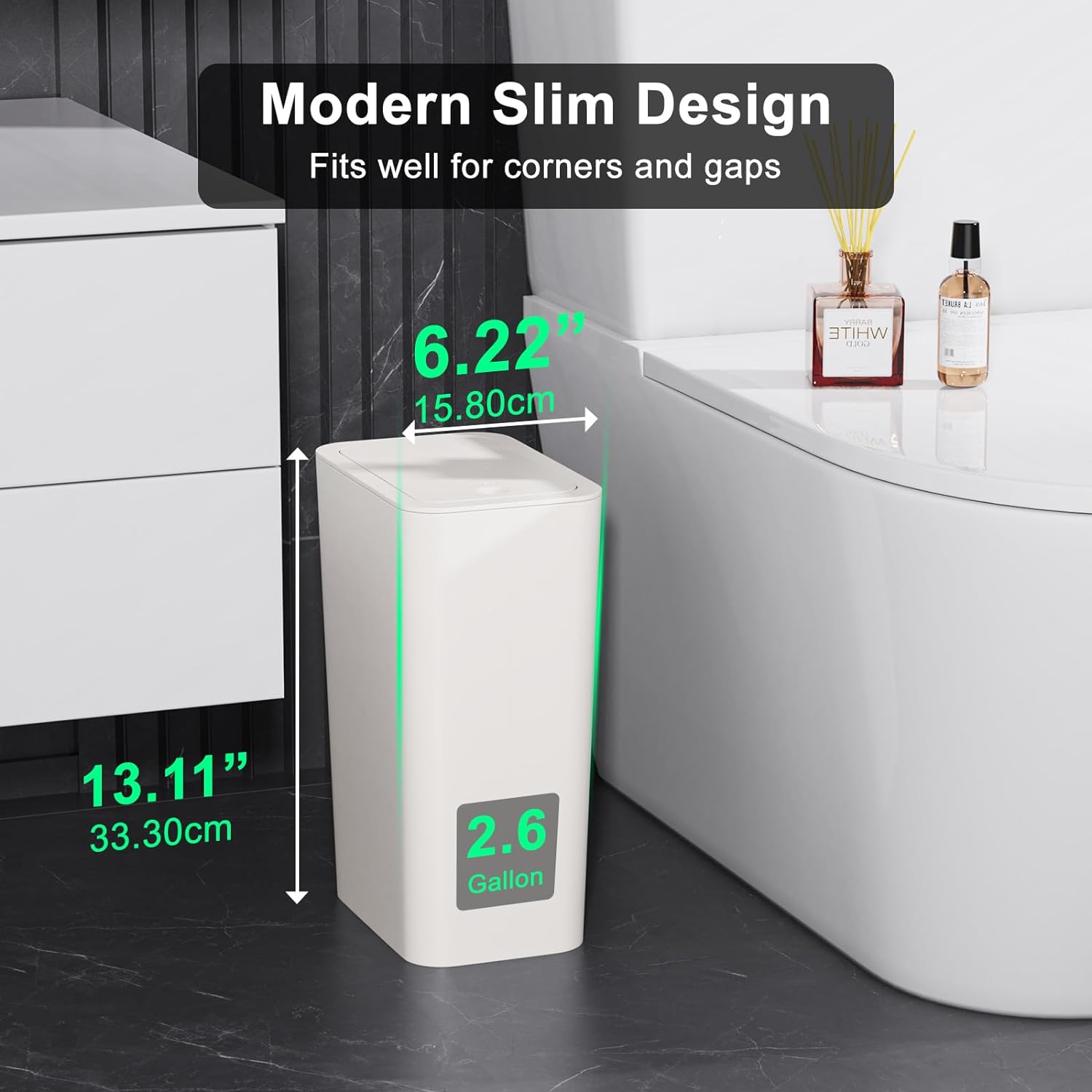 3 Pack 10L / 2.6 Gallon Small Trash Can with Lid, Bathroom Garbage Can with Pop-Up Lid, Waste Basket for Bathroom