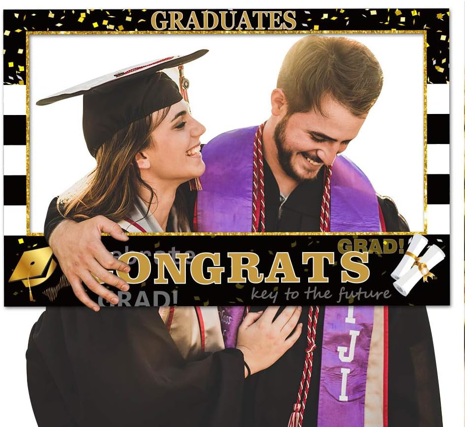 2026 Graduation Photo Booth Props Frame - Large 35.5 x 24 Inch Durable Hollow Board Picture Frame for Grad Party