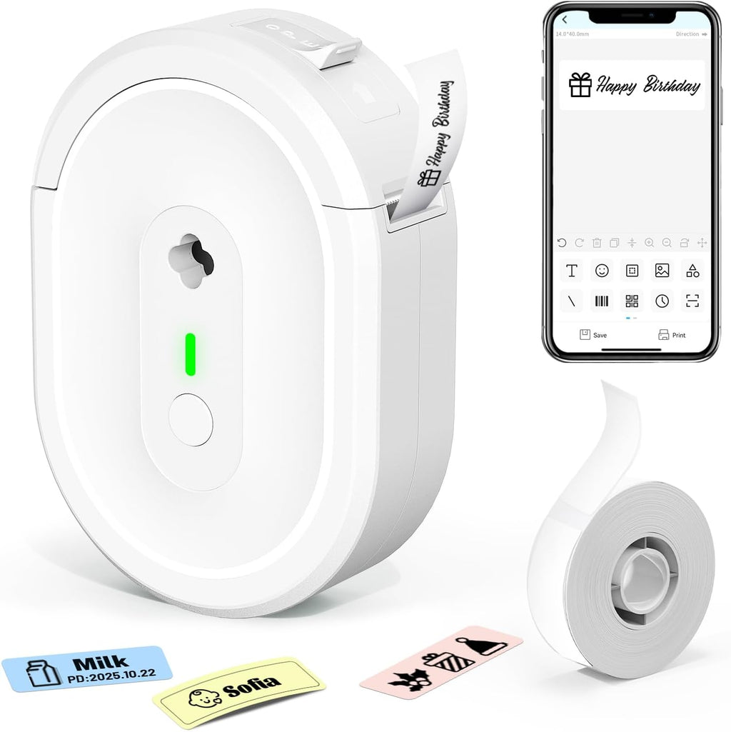 Bluetooth Label Maker Machine N12 Mini Thermal Label Printer, White | Portable Small Waterproof Label Maker , Easy