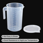 Graduated Beaker, 2 Pack 2000ml PP Plastic Liquid Measuring Cup Double Sided Graduations with Handle Lid and Spout