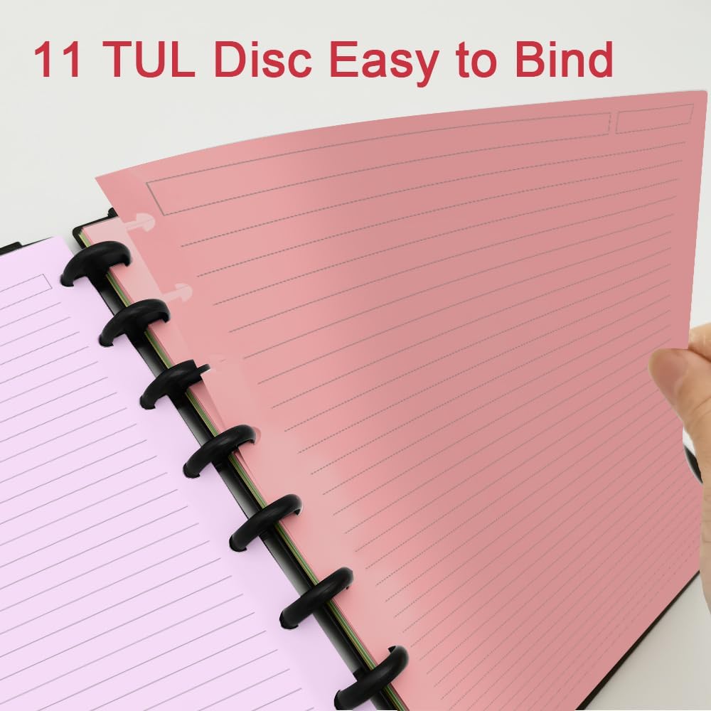 Letter Size Discbound Lined Refill Paper, 11 Disc Discbound, 5 Colors(20 Sheets/Color), Total 100Sheets / 200Pages