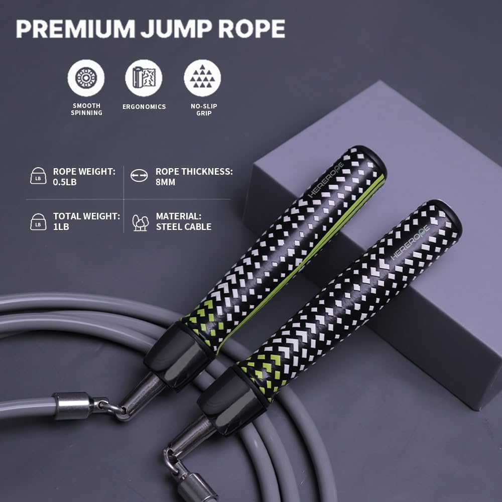 Hererope Weighted Jump Ropes for Men & Women, 1/2 LB Jump Rope Weighted With Ball-bearing, No-Slip Grip, Durable