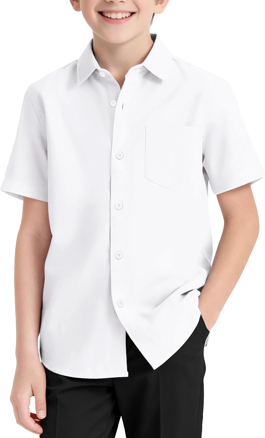Boys Button Down Dress Shirts Short Sleeve Uniform Oxford Shirt
