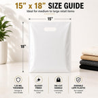 Large Plastic Merchandise Bags, Die Cut Handle Retail Shopping Bags, Glossy Poly Bags for Clothing, Shoe Boxes
