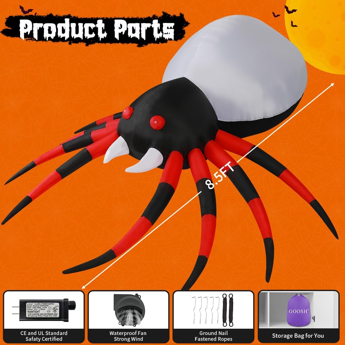 8 FT Width Halloween Inflatables Spider - Blow Up Yard Decorations with Magic Light - Halloween Outdoor Inflatables