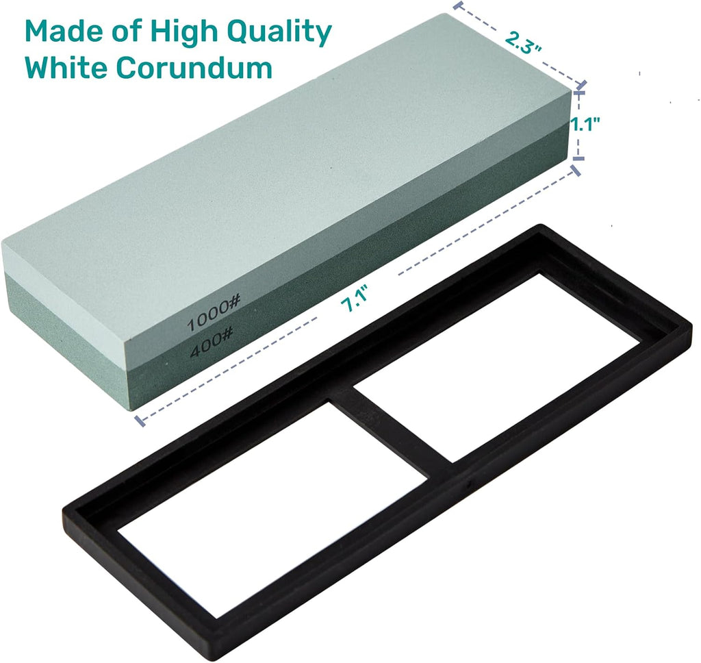 Knife Sharpening Stone with Non-slip Rubber Base, 400/1000 Grit Premium Whetstone, Double-Sided Knife Sharpener for